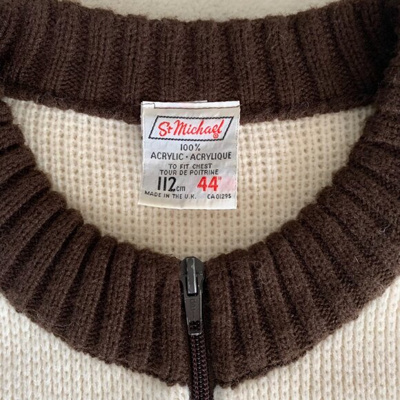 Vintage 90s St Michael Crew Neck Full Zip Fair Isle Cardigan Fishermans Sweater - Picture 5 of 10